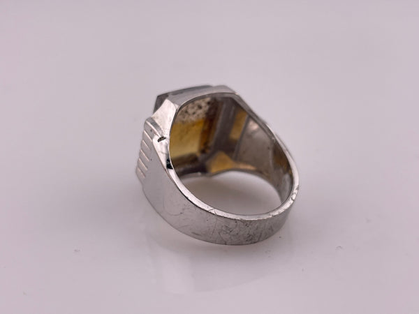 size 11 sterling silver rhodium plated Art Deco Montana agate ring