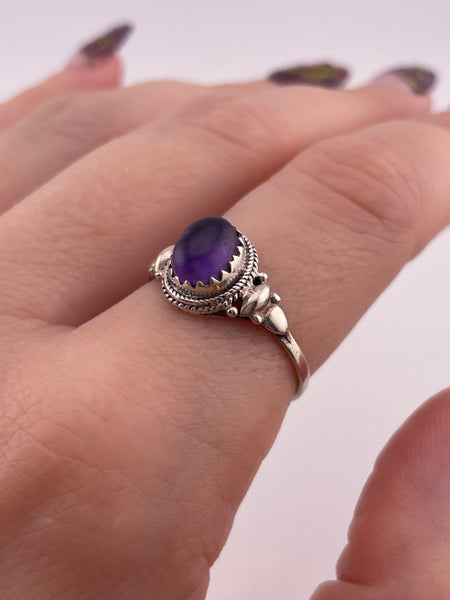 size 9 sterling silver amethyst sawtooth bezel ring