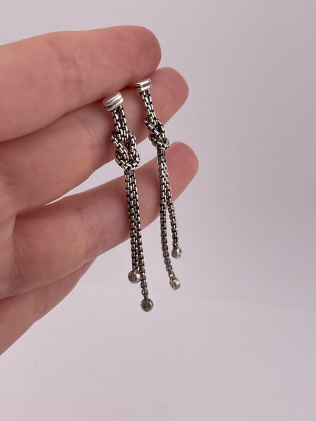 sterling silver & 18k gold David Yurman diamond knot wheat chain post dangle earrings