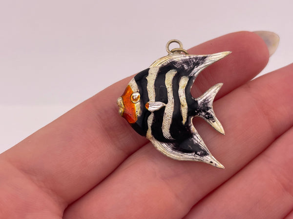 sterling silver dark purple orange fish pendant