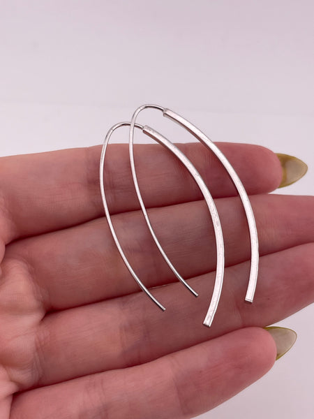 sterling silver stoneless diamond cut bar threader dangle earrings