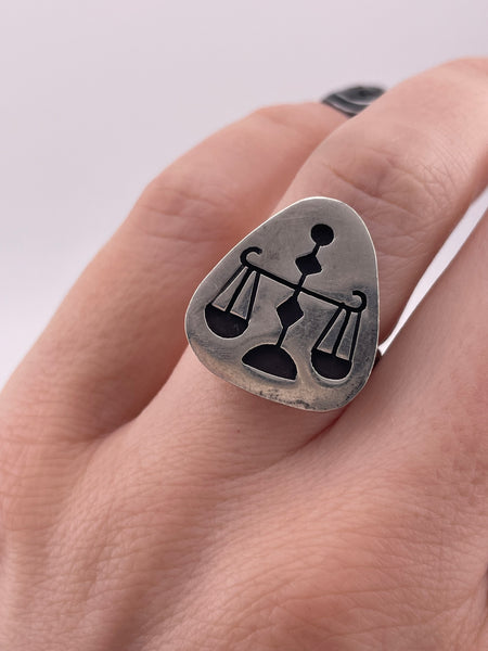 size 6.5 sterling silver Libra the Scales zodiac adjustable band ring