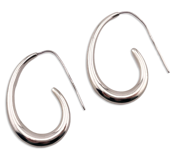 rhodium plated sterling silver stoneless J shaped threader dangle earrings