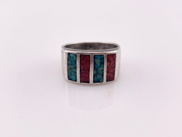 size 9.5 sterling silver crushed turquoise coral ring