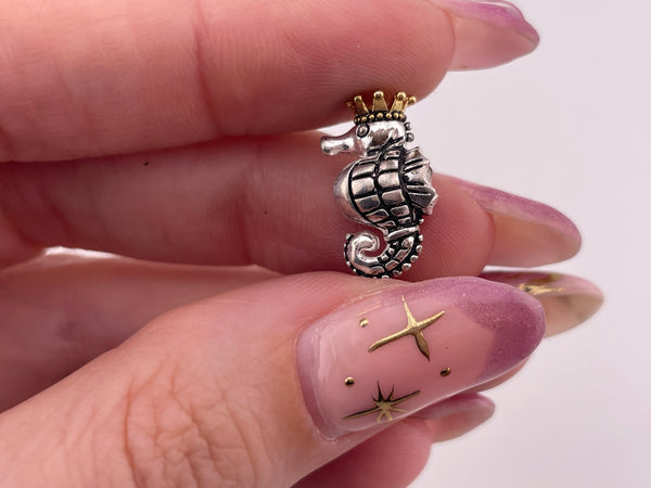sterling silver gold wash seahorse crown bead pendant