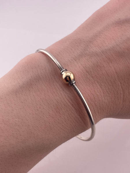 sterling silver 6-7/8" Cape Cod style 14k gold bangle bracelet