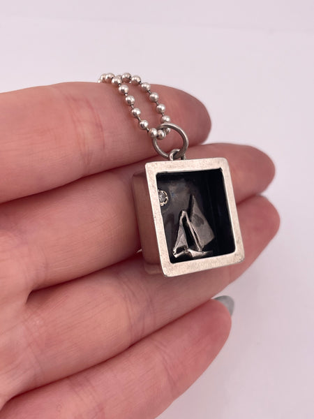 sterling silver 18-3/4" sailboat shadowbox pendant necklace