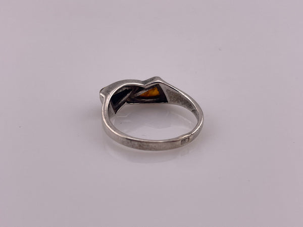 size 8.5 sterling silver two-tone amber ring