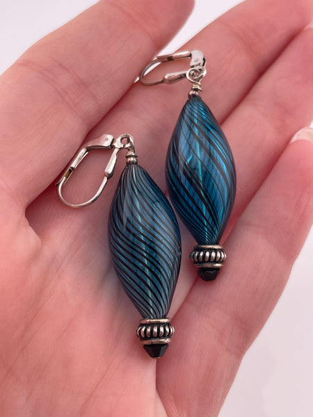 sterling silver blue glass dangle earrings