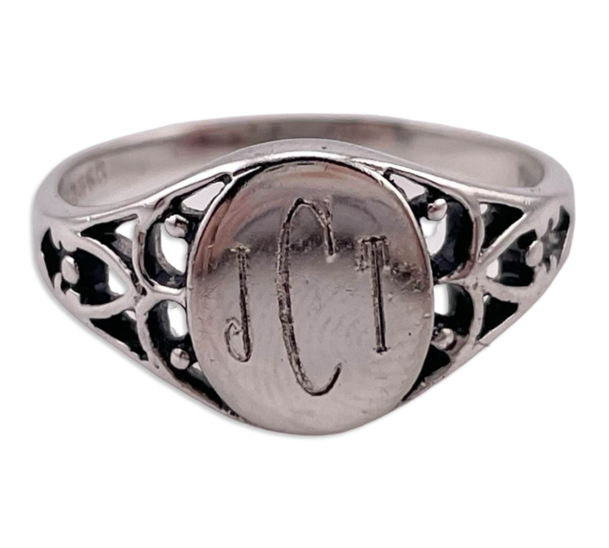 size 10 sterling silver rhodium plated 'JCT' initials signet ring