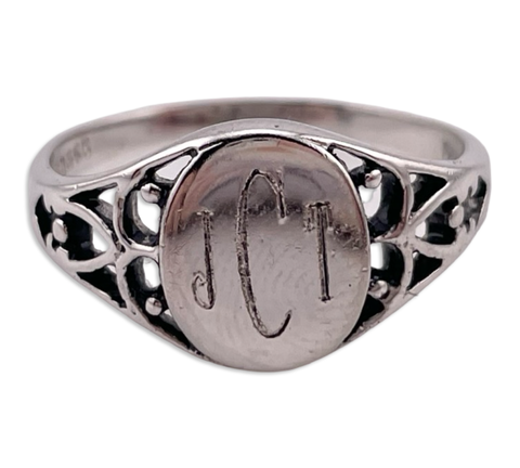 size 10 sterling silver rhodium plated 'JCT' initials signet ring