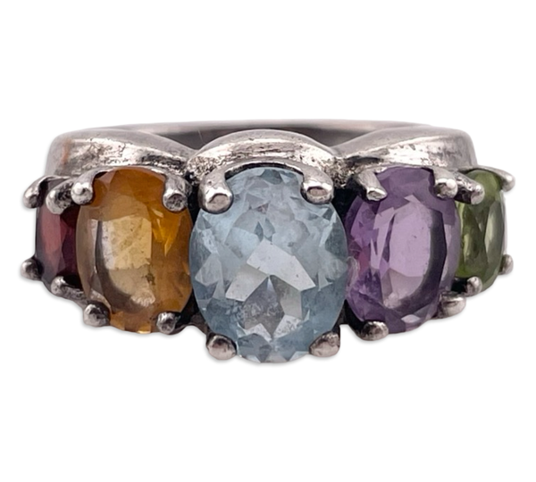 size 7.25 sterling silver faceted multi-gemstone ring