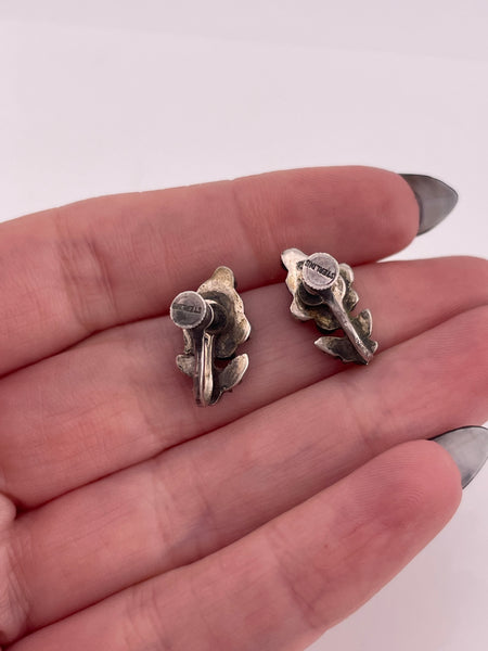 sterling silver turquoise flower screw-back earrings