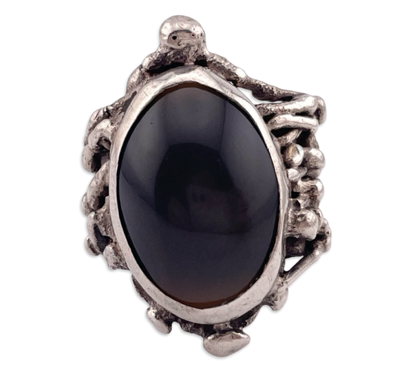 size 7.75 sterling silver dark agate brutalist artisan ring