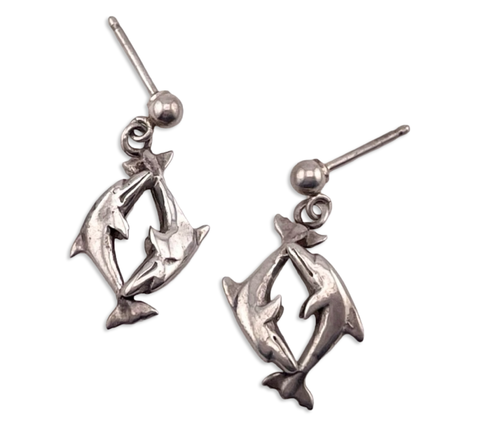 sterling silver dolphin post dangle earrings