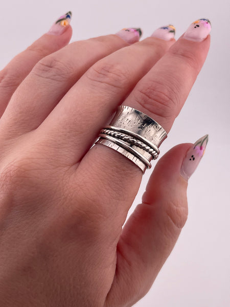 size 7.25 sterling silver wide band spinner ring