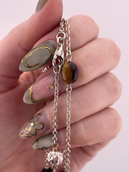 sterling silver 36" tiger's eye spacer necklace