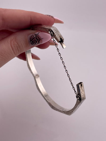sterling silver 7" etched octagon hinge bangle bracelet