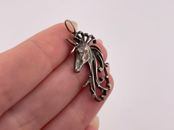 sterling silver unicorn side profile pendant