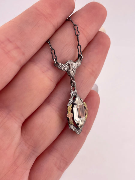 sterling silver 18-3/8" gold wash rhinestone crinkle chain necklace