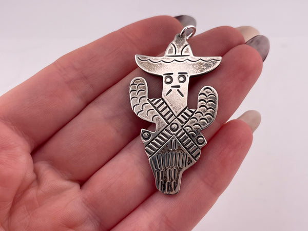 sterling silver cactus cowboy gunslinger pendant