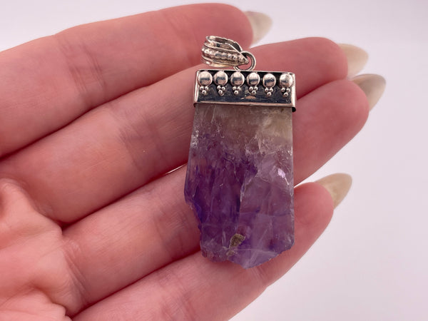 sterling silver raw amethyst pendant