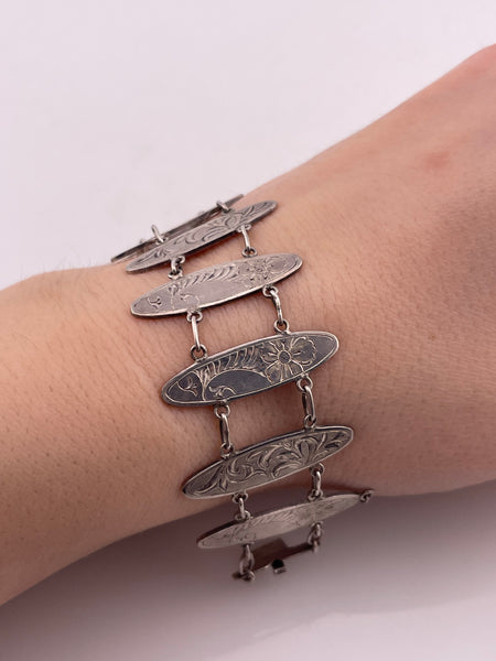sterling silver etched floral link bracelet