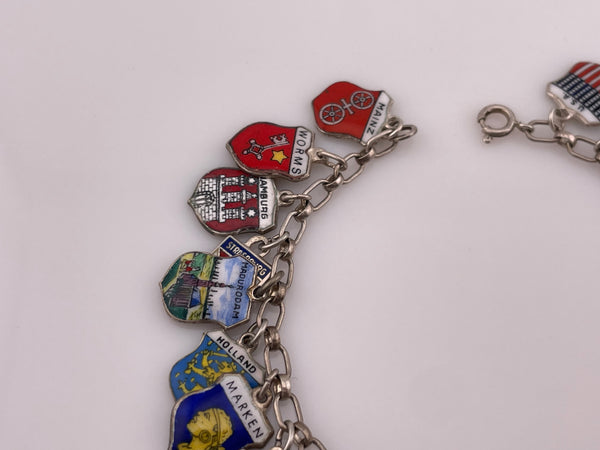 835 silver 7 1/4" 26 charms enamel tourist link bracelet