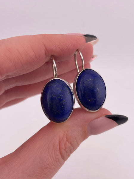 sterling silver lapis lever-back hook earrings
