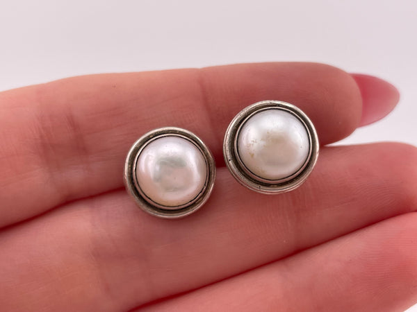 sterling silver 1/2" pearl post earrings