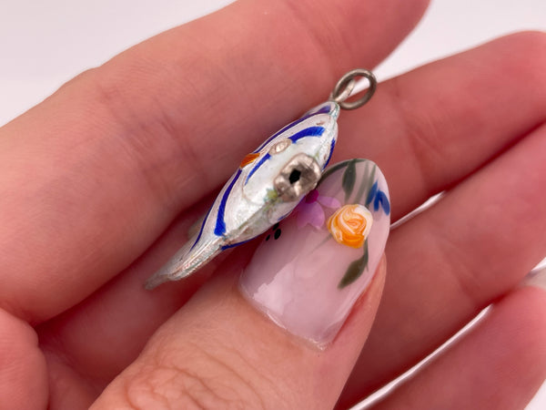 sterling silver white blue orange enamel fish pendant