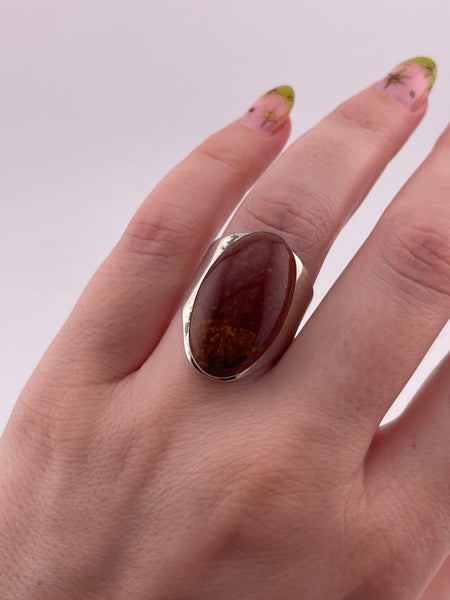 size 8 sterling silver Mexican jasper ring ***Cut Band***