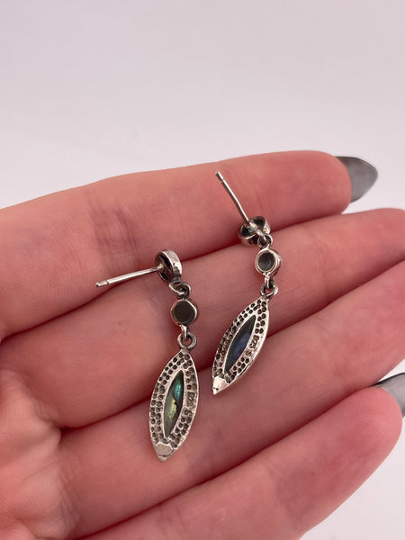 sterling silver abalone post dangle earrings