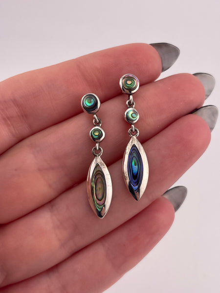 sterling silver abalone post dangle earrings