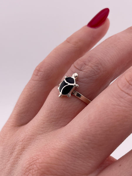 size 6.75 sterling silver black resin turtle ring