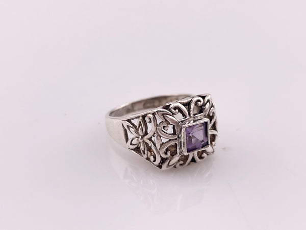 size 8.25 sterling silver faceted amethyst butterfly design ring