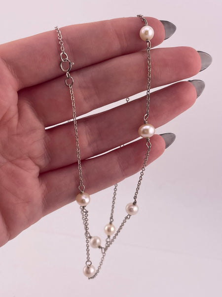 sterling silver 16-1/2" 9 pearl station necklace