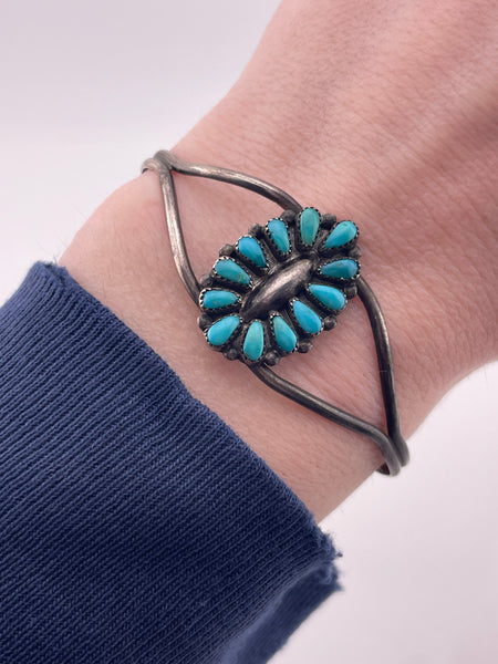 sterling silver turquoise cluster cuff bracelet