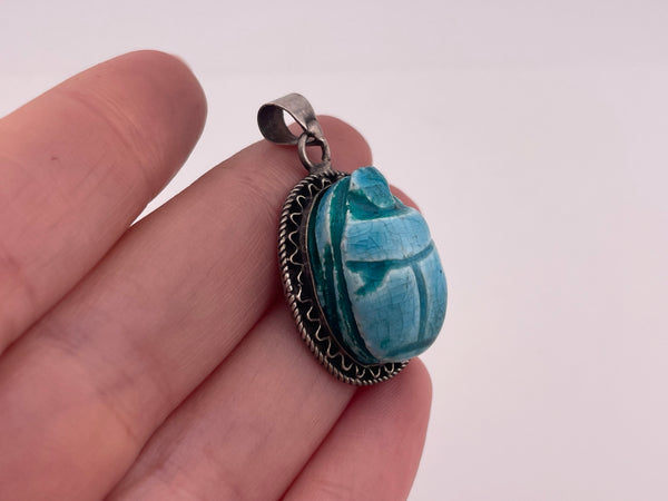 800 silver ceramic scarab pendant