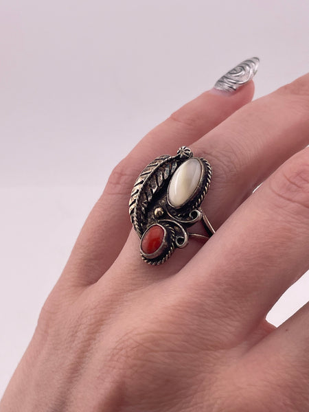 size 7 sterling silver mother of pearl coral ring