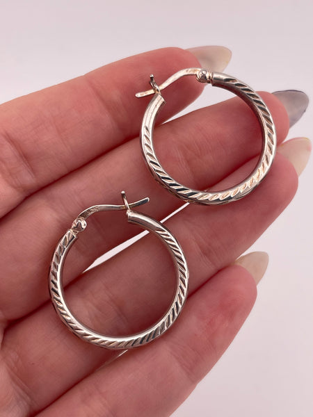 sterling silver 1" etched hoop earrings