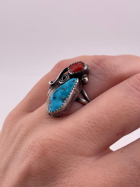 size 6.25 sterling silver turquoise coral ring