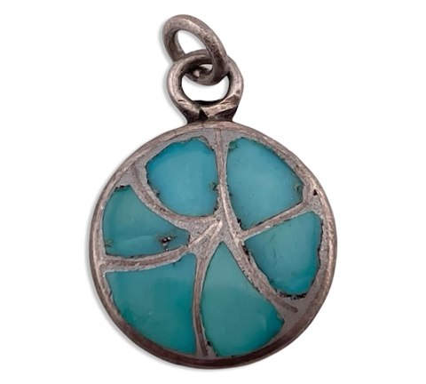 sterling silver round turquoise inlay pendant