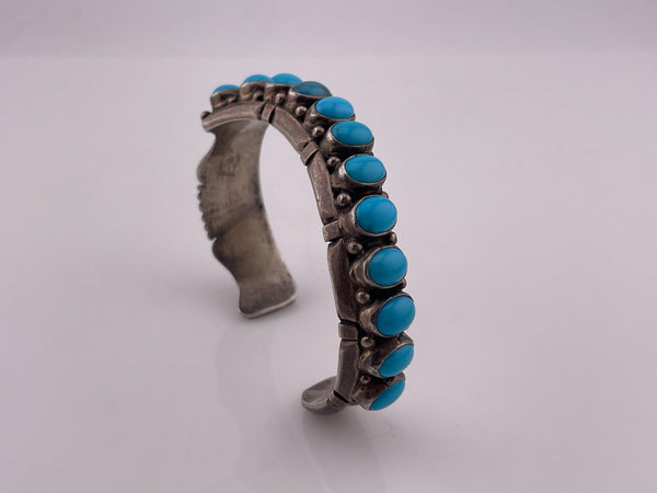 sterling silver signed JT turquoise row cuff bracelet