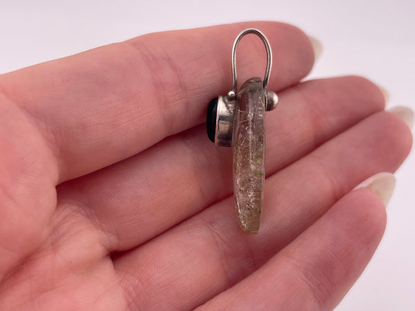 sterling silver rutilated quartz onyx pendant