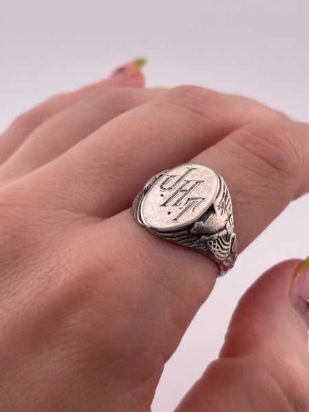 size 9.75 sterling silver Uncas J.H.T. eagle flag military service signet ring