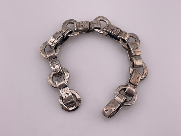 sterling silver chunky heavy 55 grams hammered circle swirl chain link bracelet