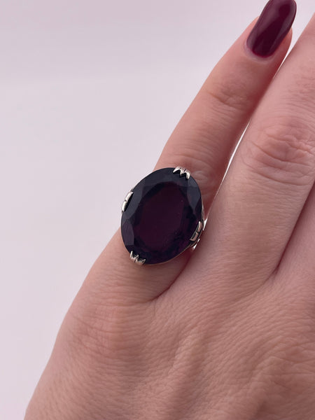 size 3.25 sterling silver faceted purple glass ring ***AS IS***