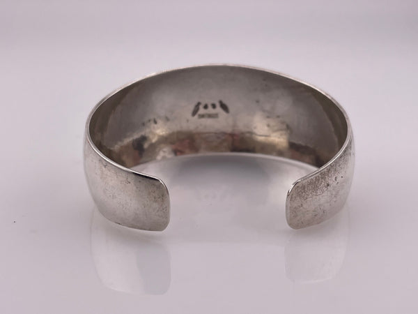 sterling silver artist signed LP chunky lined stoneless cuff bracelet
