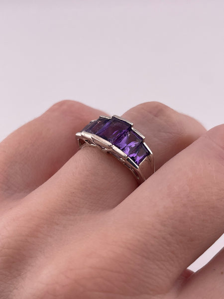 size 6 sterling silver faceted amethyst row ring